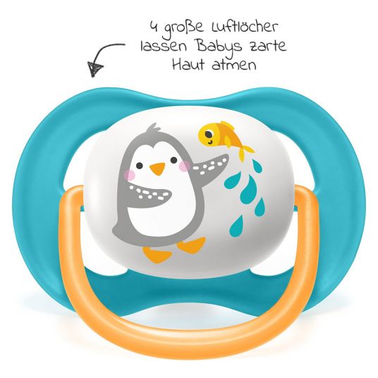 Philips Avent Pacifier 2-pack Ultra Air Collection Animals 6-18 M - SCF080/07 - Penguin Turtle
