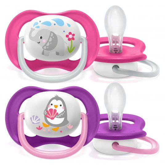 Philips Avent Pacifier 2-pack Ultra Air Collection Animals 6-18 M - SCF080/08 - Elephant Penguin