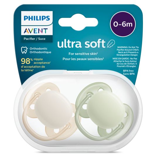 Philips Avent Succhietto 2-pack Ultra Soft 0-6 M - Beige / Verde