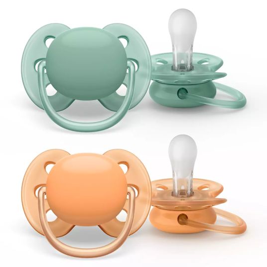 Philips Avent Pacifier 2-pack Ultra Soft 0-6 M - Green / Apricot