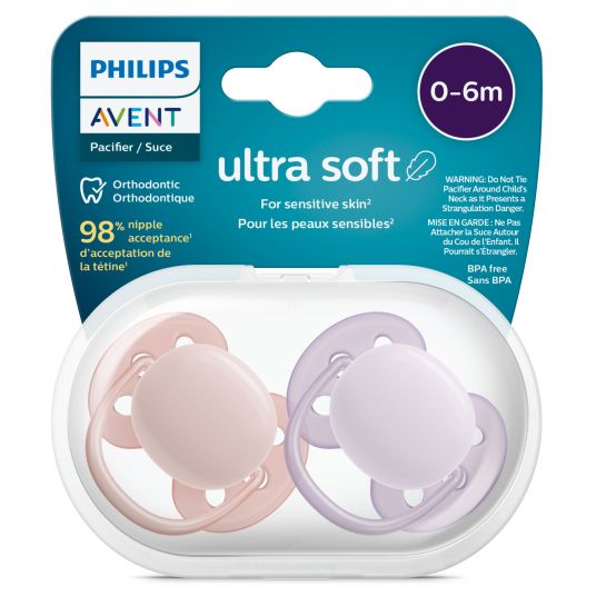 Philips Avent Schnuller 2er Pack Ultra Soft 0-6 M - Rosa / Lila