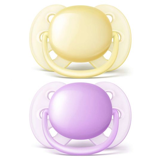 Philips Avent Pacifier 2 Pack Ultra Soft - Silicone 0-6 M - Yellow Purple