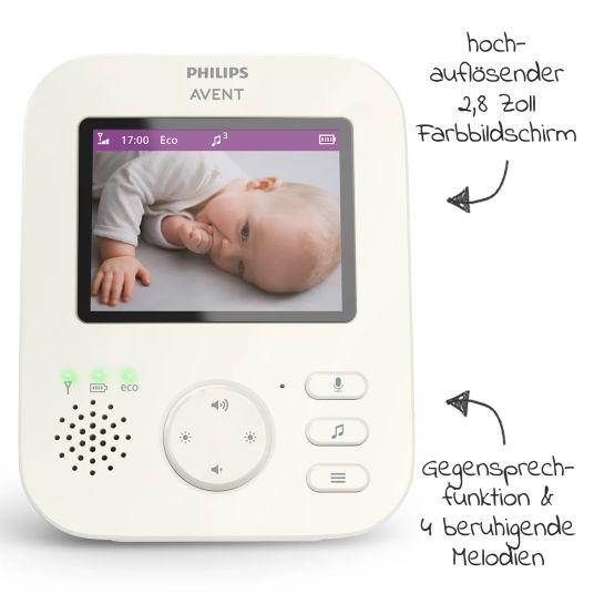 Philips Avent Video baby monitor Advanced con telecamera e display da 2,8 pollici - SCD882/26 - incluso astuccio da viaggio - Verde pastello
