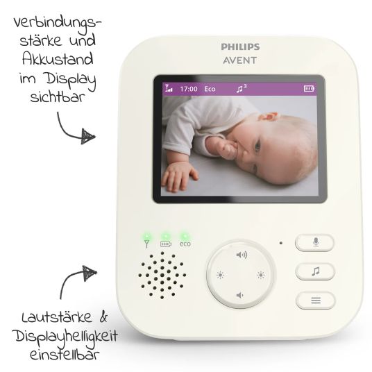 Philips Avent Video baby monitor Advanced con telecamera e display da 2,8 pollici - SCD882/26 - incluso astuccio da viaggio - Verde pastello