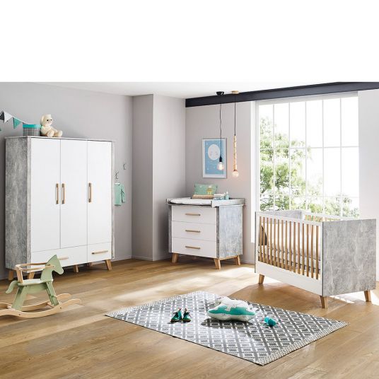 Pinolino Children's room Apollo with 3-door wardrobe, bed, wide baby changing unit