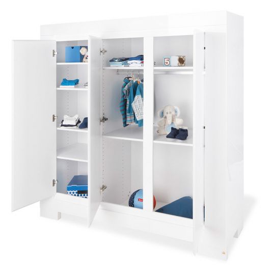Pinolino Children's room Sky with 3-door wardrobe, bed, extra wide changing unit - High Gloss - White