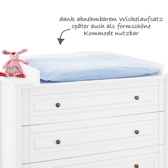 Pinolino Kinderzimmer Smilla mit 3-türigem Schrank, Bett, breiter Wickelkommode - Kiefer massiv