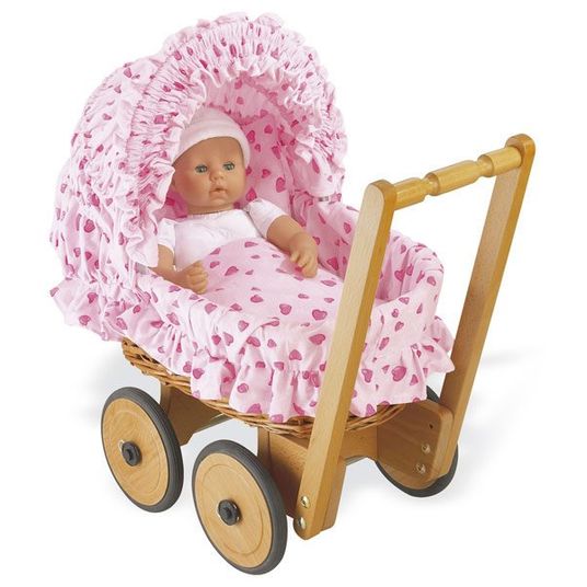 Pinolino Basket doll carriage Mona incl. bedding - hearts pink