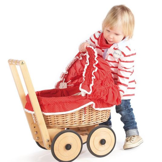 Pinolino Basket doll carriage Mona incl. bedding - dot red nature
