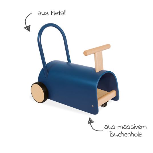 Pinolino Lauflernwagen und Rutscher Enzo ab 12 Monate mit gummierten Holzräder & Schwenkrollen - Blau