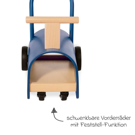 Pinolino Lauflernwagen und Rutscher Enzo ab 12 Monate mit gummierten Holzräder & Schwenkrollen - Blau