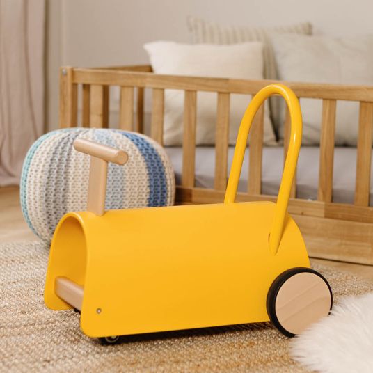 Pinolino Baby walker and pushchair Enzo from 12 months with rubberized wooden wheels & swivel castors - yellow