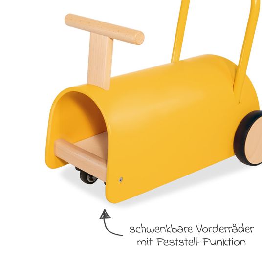 Pinolino Baby walker and pushchair Enzo from 12 months with rubberized wooden wheels & swivel castors - yellow