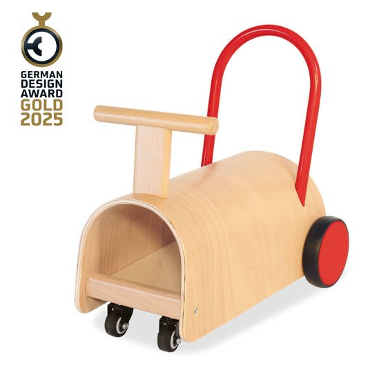 Pinolino Baby walker and pushchair Enzo from 12 months with rubberized wooden wheels & swivel castors - natural red