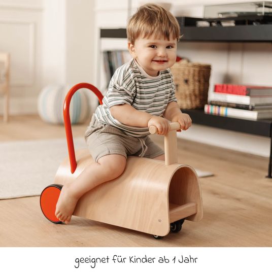 Pinolino Baby walker and pushchair Enzo from 12 months with rubberized wooden wheels & swivel castors - natural red