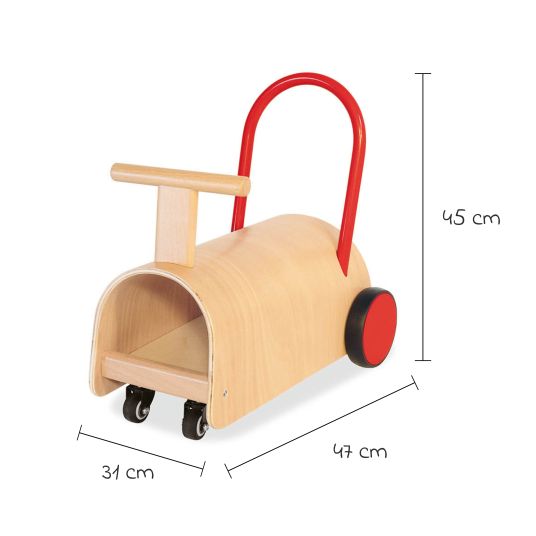 Pinolino Baby walker and pushchair Enzo from 12 months with rubberized wooden wheels & swivel castors - natural red