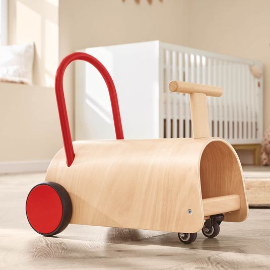 Pinolino Baby walker and pushchair Enzo from 12 months with rubberized wooden wheels & swivel castors - natural red