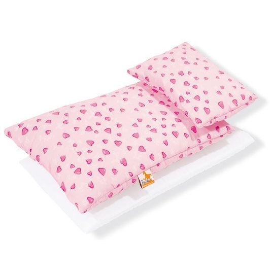 Pinolino Biancheria da letto per bambole 3 pezzi - Piccolo cuore rosa