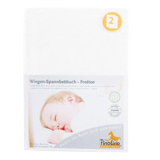 Pinolino Spannbetttuch Frottee für Beistellbett & Wiege - 2er Pack 55 x 90 cm - Weiß