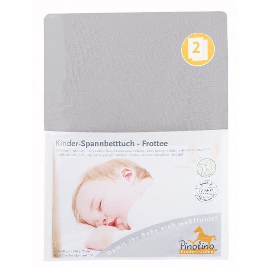 Pinolino Spannbetttuch Frottee für Kinderbett - 2er Pack 60 x 120 / 70 x 140 cm - Grau