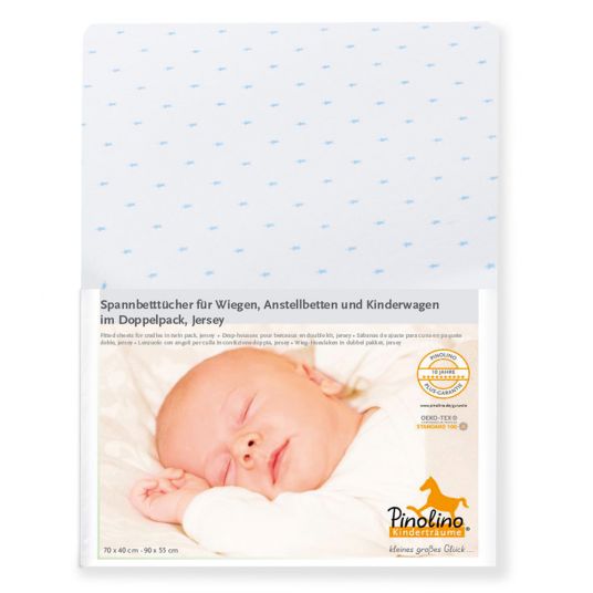 Pinolino Fitted sheet for side bed & cradle - pack of 2 40 x 70 / 55 x 90 cm - star - light blue