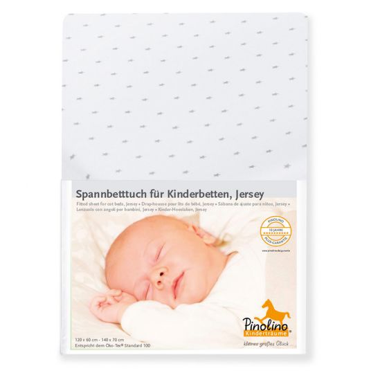 Pinolino Spannbetttuch für Kinderbett - 2er Pack 60 x 120 / 70 x 140 cm - Sternchen - Grau