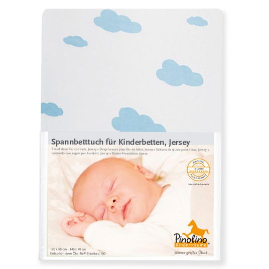 Pinolino Spannbetttuch für Kinderbett - 2er Pack 60 x 120 / 70 x 140 cm - Wölckchen - Hellblau