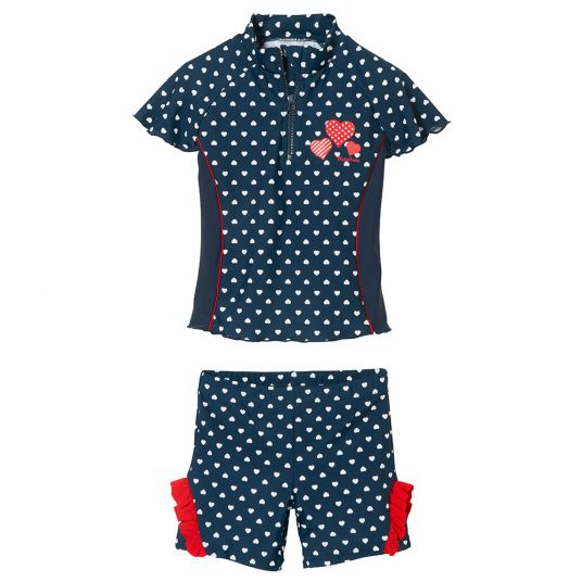 Playshoes 2-piece swim set - hearts navy red - size 74/80