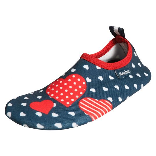 Playshoes Pantofole Aqua - Cuori Navy Red - Taglia 18/19