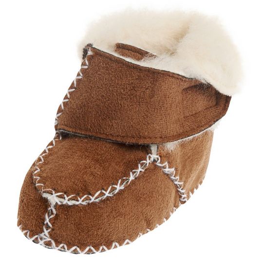 Playshoes Scarpe per bambini con fodera in lana di pecora e chiusura in velcro - Marrone chiaro - Taglia 20/21