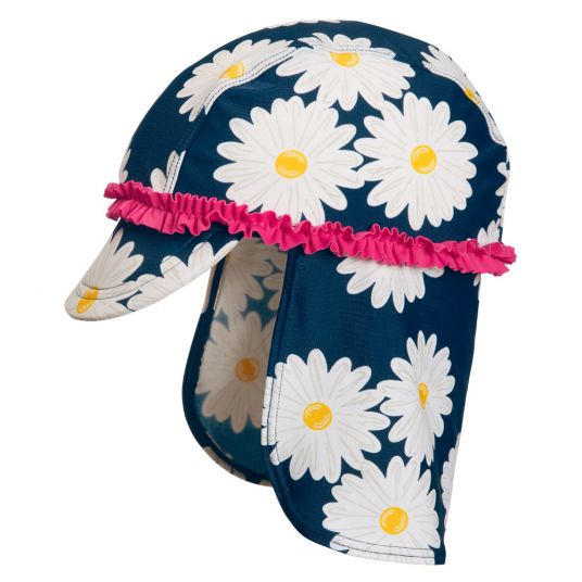 Playshoes Bathing cap with neck protection - daisy dark blue - size 49