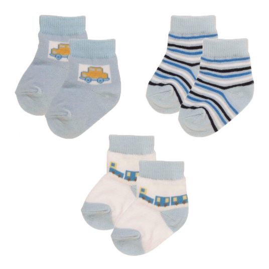 Playshoes First Baby Socks 3 Pack - Light Blue - Size 0 - 3 months
