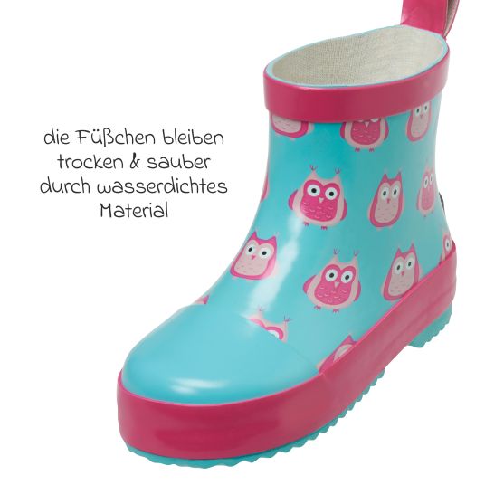 Playshoes Gummistiefel Halbhoch - Eulen - Türkis & Pink - Gr. 23