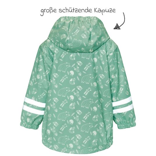 Playshoes Regen-Jacke mit Reflektoren & Fleecefutter - Waldtiere - Grün - Gr. 92