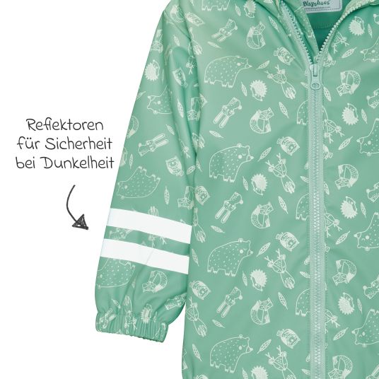 Playshoes Regen-Jacke mit Reflektoren & Fleecefutter - Waldtiere - Grün - Gr. 92