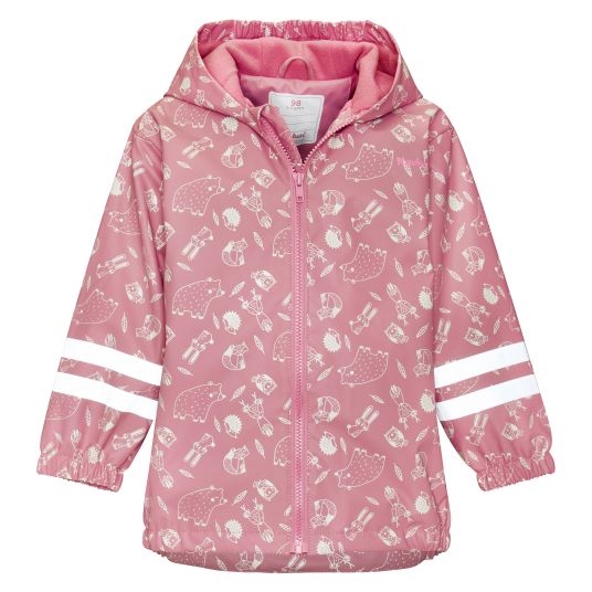 Playshoes Regen-Jacke mit Reflektoren & Fleecefutter - Waldtiere - Rosa - Gr. 92