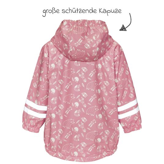 Playshoes Regen-Jacke mit Reflektoren & Fleecefutter - Waldtiere - Rosa - Gr. 92