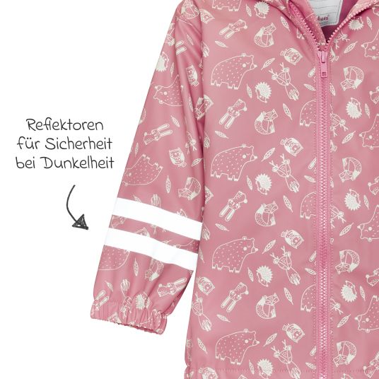 Playshoes Regen-Jacke mit Reflektoren & Fleecefutter - Waldtiere - Rosa - Gr. 92