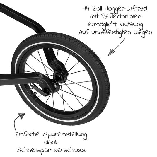 Qeridoo 14" jogger wheel for two-seater incl. drawbar mount - black