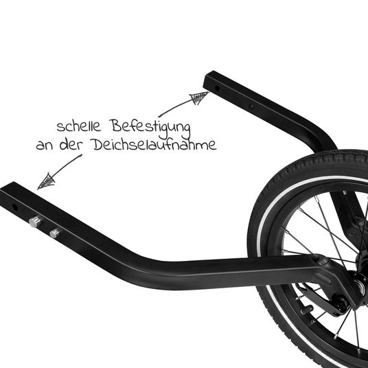 Qeridoo 14" Joggerrad für Zweitsitzer inkl. Deichselaufnahme - Schwarz