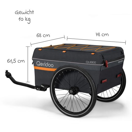 Qeridoo Fahrradlastenanhänger Qubee mit Kupplung Fassungsvermögen 130 Liter Volumen - Grey