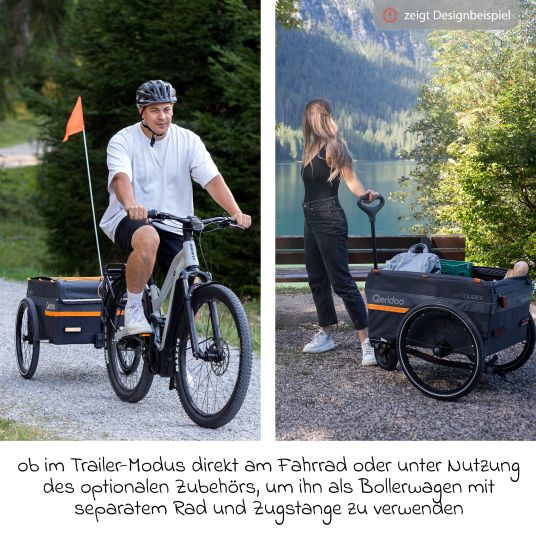 Qeridoo Fahrradlastenanhänger Qubee XL mit Kupplung Fassungsvermögen 220 Liter Volumen - Grey