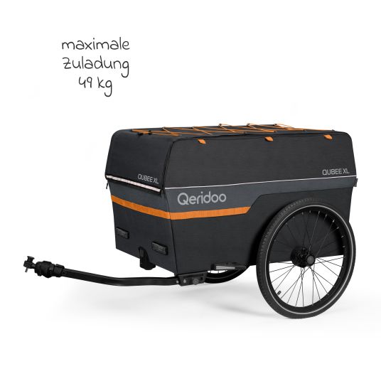 Qeridoo Fahrradlastenanhänger Qubee XL mit Kupplung Fassungsvermögen 220 Liter Volumen - Grey