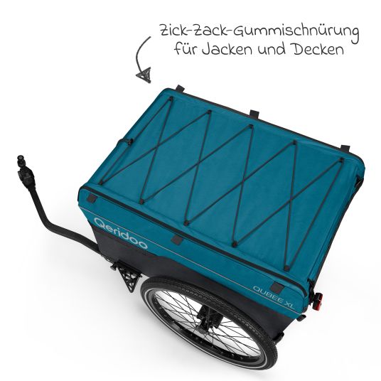 Qeridoo Fahrradlastenanhänger Qubee XL mit Kupplung Fassungsvermögen 220 Liter Volumen - Limited Edition - Petrol