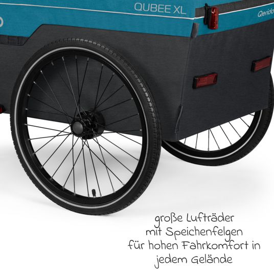 Qeridoo Fahrradlastenanhänger Qubee XL mit Kupplung Fassungsvermögen 220 Liter Volumen - Limited Edition - Petrol