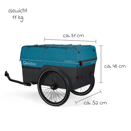 Qeridoo Fahrradlastenanhänger Qubee XL mit Kupplung Fassungsvermögen 220 Liter Volumen - Limited Edition - Petrol