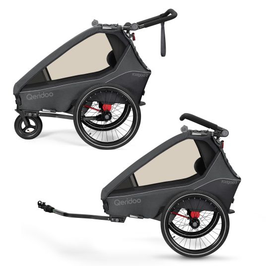 Qeridoo Kidgoo 1 children's bike trailer & buggy for 1 child with coupling, steam system, XL trunk (up to 50 kg) - Steel Grey
