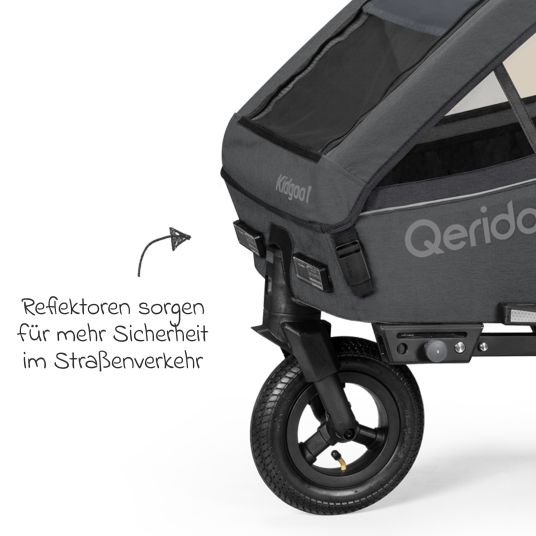 Qeridoo Kinderfahrradanhänger & Buggy Kidgoo 1 für 1 Kind (bis 50 kg) mit Kupplung, Dampfsystem, XL-Kofferraum - Steel Grey