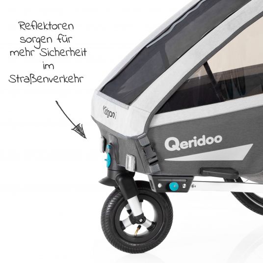 Qeridoo Kinderfahrradanhänger & Buggy Kidgoo 1 für 1 Kind mit Kupplung, Dämpfsystem, XL-Kofferraum (bis 50 kg) - Steel Grey