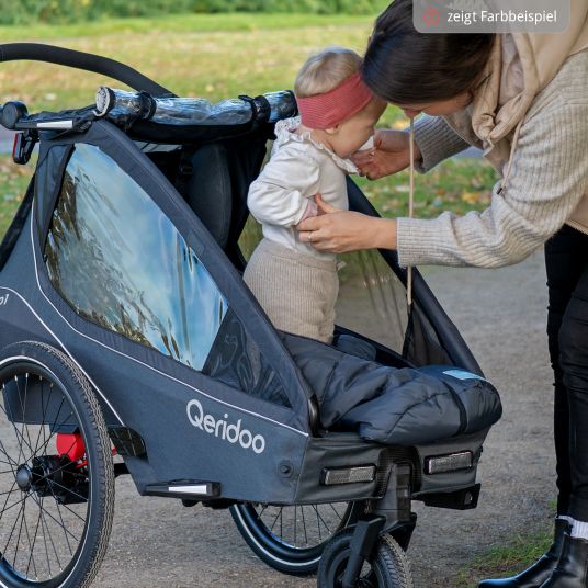 Qeridoo Kinderfahrradanhänger & Buggy Kidgoo 1 für 1 Kind mit Kupplung, Dampfsystem, XL-Kofferraum (bis 50 kg) - Steel Grey